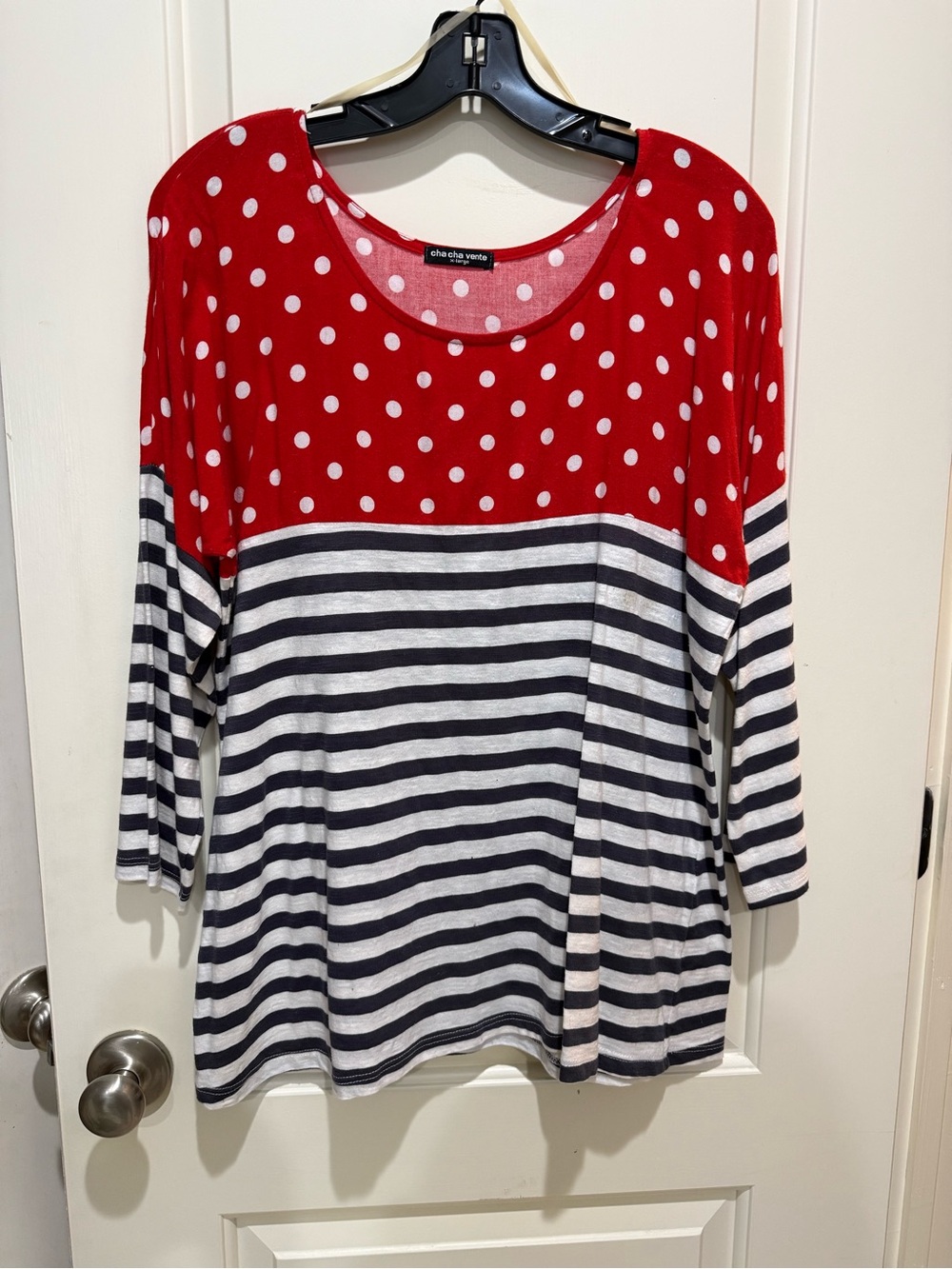 cha cha vente Red Polka Dot and Navy Striped Long Sleeve Top